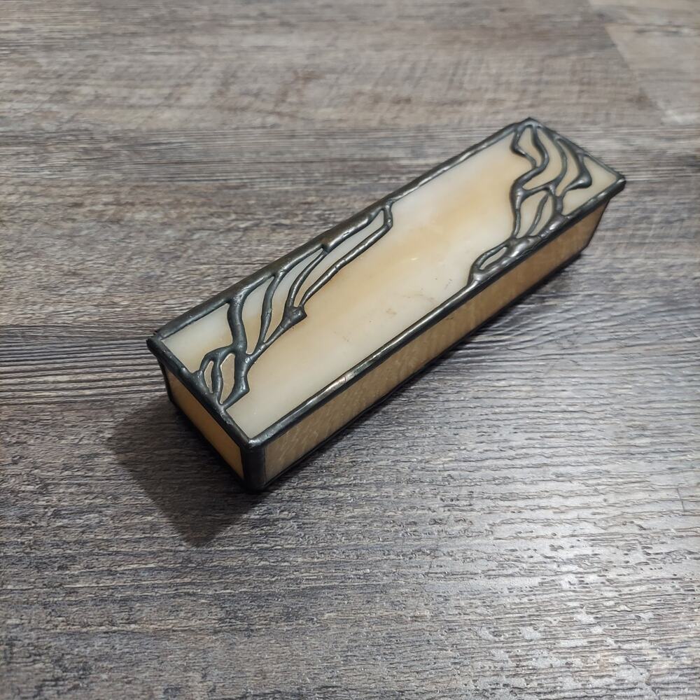 Christina Darragh Handmade Stained Glass Trinket Jewelry Box Mirror USA 6.5"